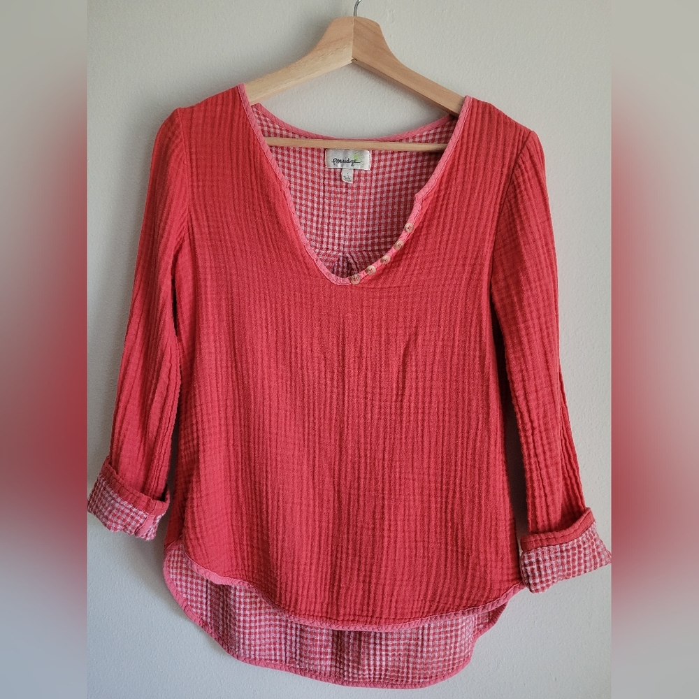 Anthropologie Porridge waffle long sleeve top Red-Orangre - Small